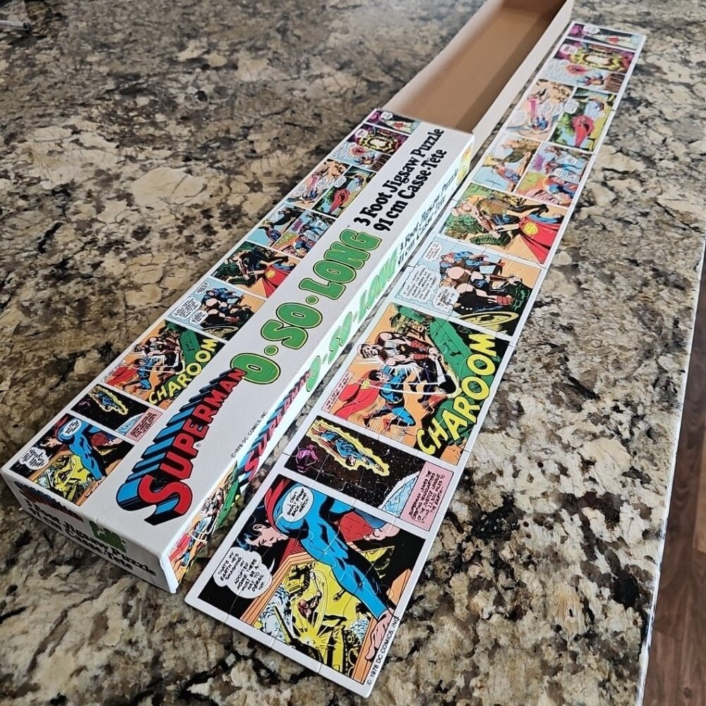 1978 Superman O-So-Long 72pcs 3 Foot Jigsaw Puzzle Rare! All Pieces! DC COMICS